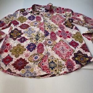 Cupcake and Cashmere Paisley Blouse Button Down Multicolor Feminine Boho Chic XS